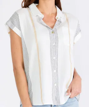 Striped Button Down Shirt - White/Gold