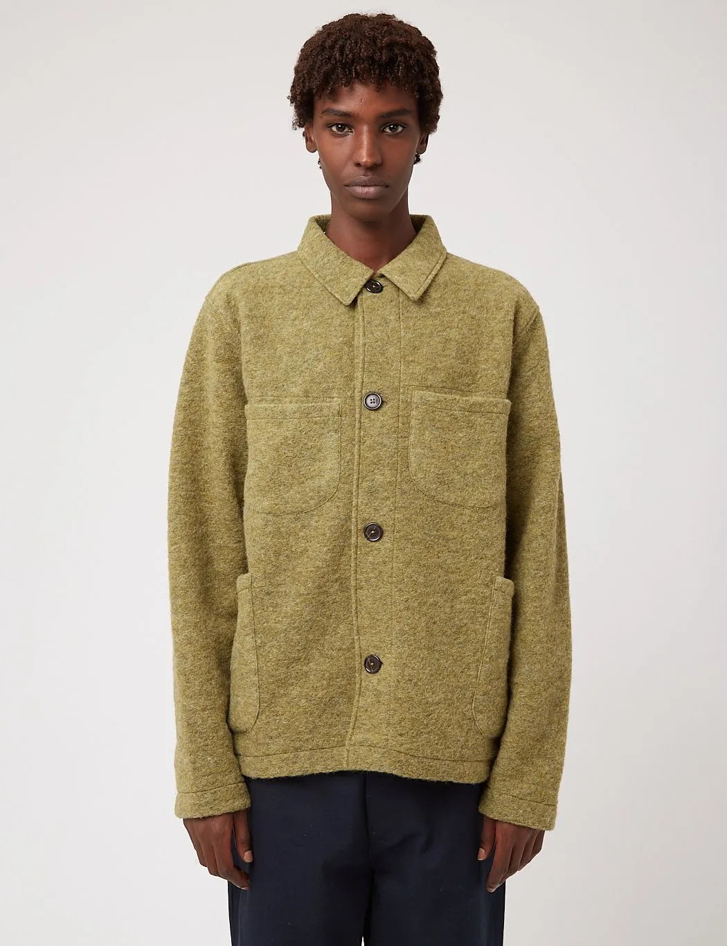 Universal Works Lumber Jacket (Wool Fleece) - Light Olive Green