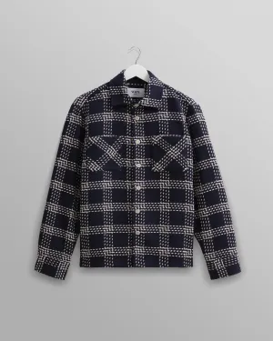 Wax London Whiting Overshirt Lattice Check Navy