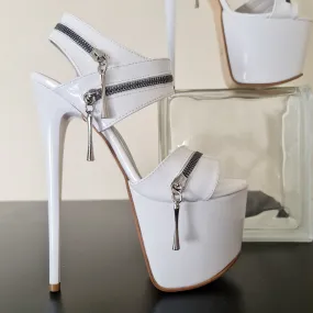 White Gloss Zip Detailed High Heel Sandals