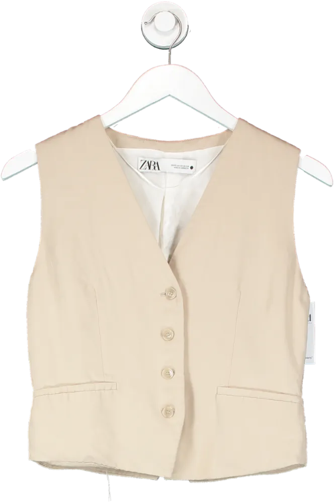 ZARA Beige Button Down Waistcoat UK XS