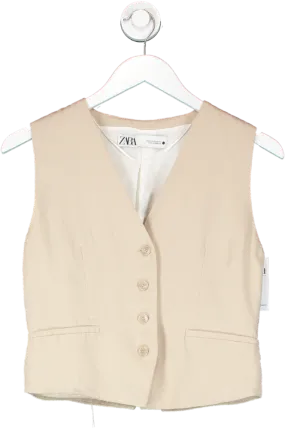 ZARA Beige Button Down Waistcoat UK XS