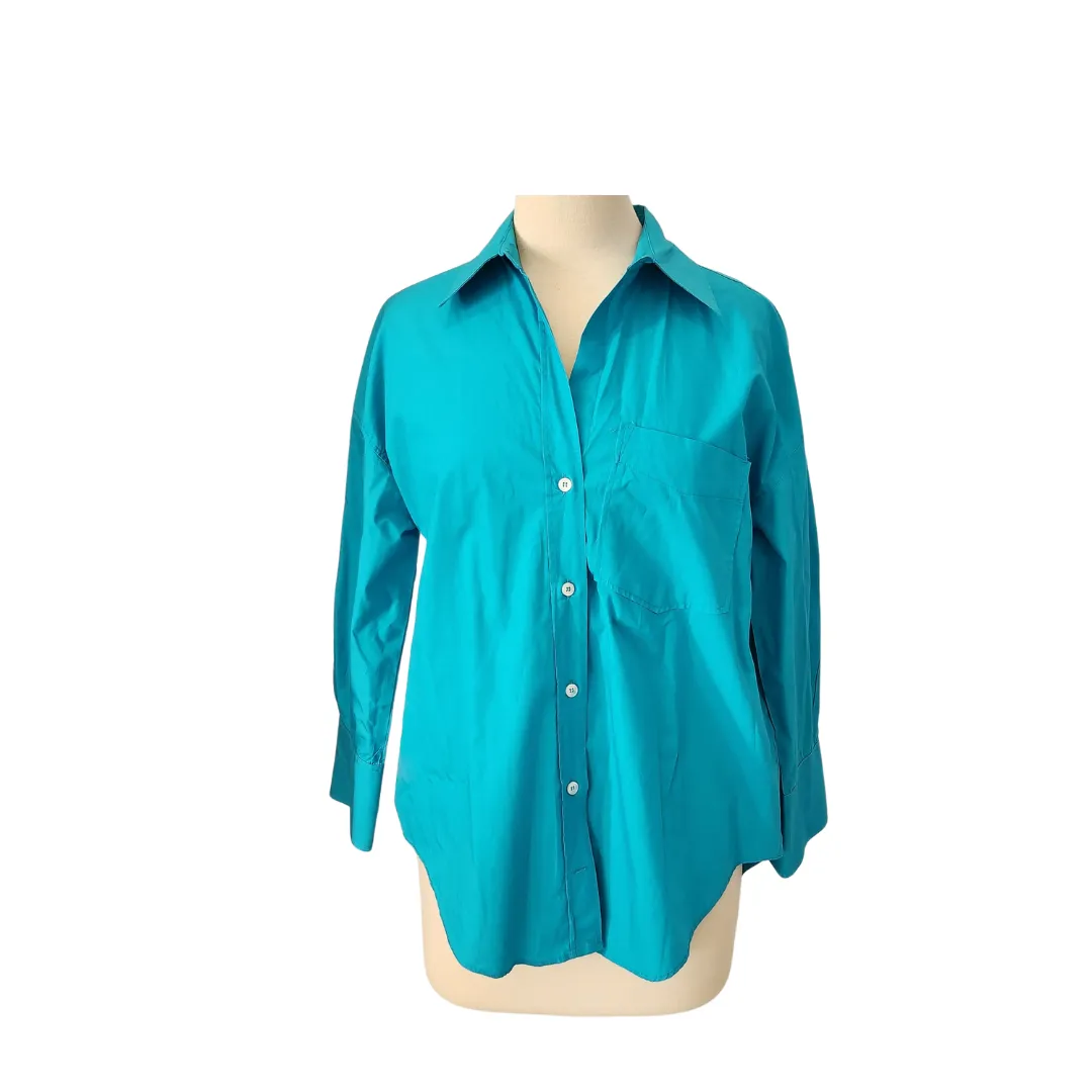 ZARA Teal Blue 100% Cotton  Collared Shirt | Pre Loved |